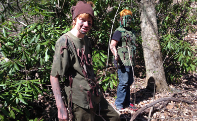 Teenage campers dressed in camouflauge for Shadow Scouts summer camp